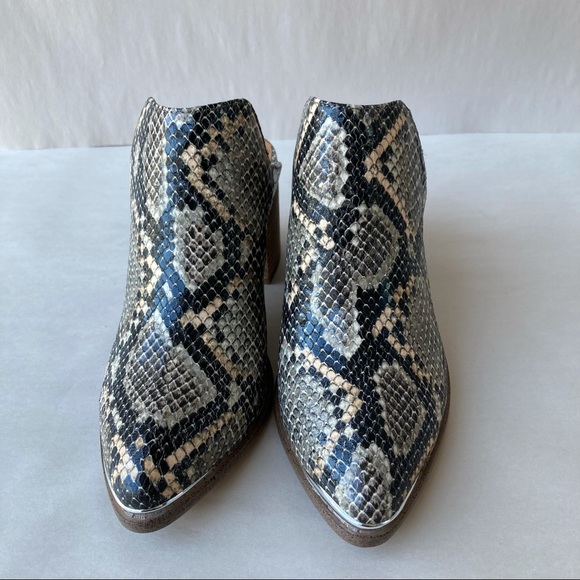 NWB Report Snakeskin Print Temperance Block Heel Mule Bootie Shoe Metal Tip Toe - Picture 11 of 14